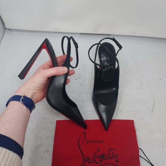 Christian Louboutin Black Strappy Condora Leather Heel Shoe - Picture 1 of 12